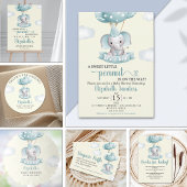  Cute Watercolor Elephant Baby Shower Boy ラウンドシール