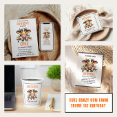 かわいいクレイジーカウファームテーマ1歳の誕生日 サンキューカード