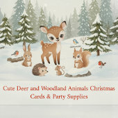 Cute Deer and Woodland Animals Merry Christmas セラミックオーナメント