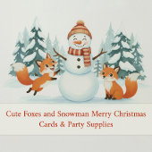 Cute Foxes and Snowman Merry Christmas シーズンカード