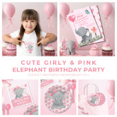 Cute Girly and Pink Elephant Birthday Party  横断幕