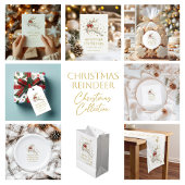 Gold White Christmas Reindeer ショートテーブルランナー