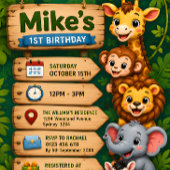 Wild One Safari 1歳の誕生日招待状 | かわいいJun 招待状