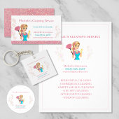 かわいいメイドハウスピンクグリッター清掃サービス キーホルダー