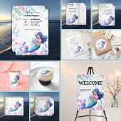 海の水の下の可愛い人魚のカラーベビーシャワー サンキューカード