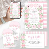 かわいいピンクのフローラリースと弓ベビーガールシャワー ラウンドシール