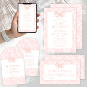 かわいいピンクのパステルボヘミアン弓ベビーガールシャワー 招待状