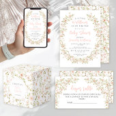 可愛いピンクの小さな野生の花ボホの女の子シャワー 招待状