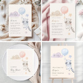 Raccoon Flying Balloon Boy Baby Shower Welcome ポスター