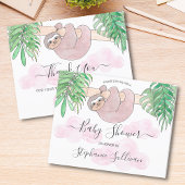 かわいいベビーガールSlothベビーシャワー 招待状