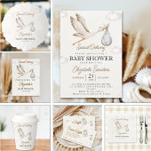 Minimalist Stork-Themed Baby Shower Neutral ペーパープレート