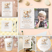 Teddy Bear 4th Birthday Photo Invitation for Boys 招待状