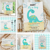 It's a Boy, Cute Watercolor Dinosaur Baby shower 招待状