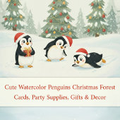 Cute Watercolor Penguins Christmas Forest ラウンドシール