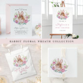 水彩バニーとピンクの花ベビーブランチ 招待状