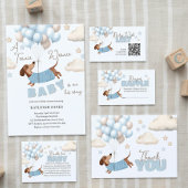 A Teenie Weenie Cute Dachshund Boy Baby Shower 招待状