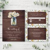 Rustic Wood Daisies Floral Wedding 出欠カード (この独立クリエイターのコレクションをカスタマイズ。)