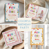  Fun to Be One Daisy Colorful 1st Birthday 招待状