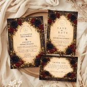 Dark Baroque Red Floral Wedding 招待状