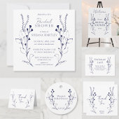 ダークブルーつる植物&フラワーズサンキューカード サンキューカード