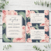 シックヴィンテージピンクローズダークブルー結婚ズ テーブルナンバー (この独立クリエイターのコレクションをカスタマイズ。)