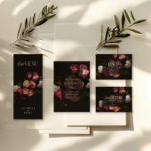 Moody Floral Wedding Dark Romantic Black Burgundy プレイスカード