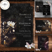 ダークゴシックの黒と白のオーキッドのスペル結婚ズ サンキューカード