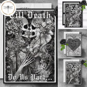 ゴシック様式の白黒スケルトンカップルQRコード オールインワン招待状