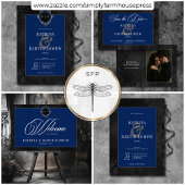 ダークゴシックのブラックフローラサテンダマスクブルー結婚ズ サンキューカード