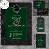 ダークゴシックのブラックフローラサテンダマスクグリーンフォト セーブザデート