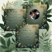 dark green elegant nature wedding all in one  招待状