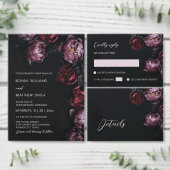 Dark Moody 3D Flowers Wedding Invitation 招待状 (この独立クリエイターのコレクションをカスタマイズ。)