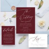 暗エレガント紅梅ブルゴーニュ白ザ結婚ーズ 招待状