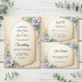 Decorative Floral Frame with Pearls Table Number テーブルナンバー (この独立クリエイターのコレクションをカスタマイズ。)