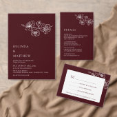 White Line Art Flowers Deep Burgundy Wedding メニュー (この独立クリエイターのコレクションをカスタマイズ。)
