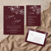 White Line Art Flowers Deep Burgundy Wedding メニュー (この独立クリエイターのコレクションをカスタマイズ。)