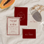 Burgundy Ivory Old Money QR Code Photo Wedding 招待状
