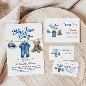 Denim Bear Clothesline Boy Blue Jean Baby Shower フェイバータグ