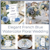 Elegant French Blue Rose Watercolor Wedding 招待状