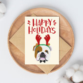 ハッピーホリデー – かわいい英語のブルドッグクリスマス セラミックオーナメント