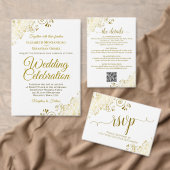 白エレガント色と金ゴールド結婚のQRコード詳細 エンクロージャーカード (この独立クリエイターのコレクションをカスタマイズ。)