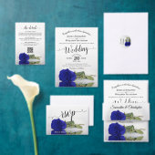 Just Love Royal Blue Rose Wedding Photo Back 招待状 (この独立クリエイターのコレクションをカスタマイズ。)