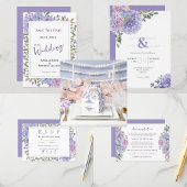 Elegant Blue Lilac Watercolor Hydrangeas Wedding 出欠カード