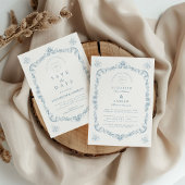 Dusty Blue Baroque Line Art Wedding 招待状