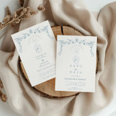 Dusty Blue Bird Baroque Wedding 招待状