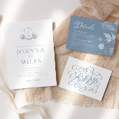 ヴィンテージ書道ほこりっぽい青い日付を保存 招待状