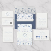 Dusty Blue Fine Art Floral Wedding Menu Card 招待状