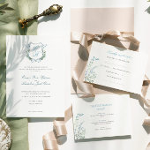 Modern Floral Monogram Crest Formal  Wedding 招待状