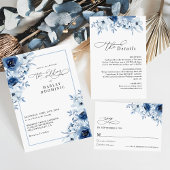 Boho Minimal Dusty Blue Floral Wedding RSVP Card