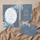 Dusty Blue Floral Script Wedding ギフトタグ (この独立クリエイターのコレクションをカスタマイズ。)